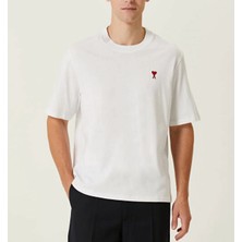 Lushiowear Erkek Bisiklet Yaka Baskılı Oversize Kısa Kol T-Shirt - Beyaz