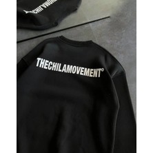 Lushiowear Kadın Üç Iplik Kışlık Bisiklet Yaka Oversize Baskılı Sweatshirt - Siyah