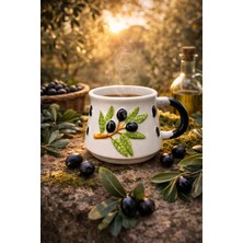 Kabartma Zeytin Desenli Üç Boyutlu Kupa, El Işi Seramik Zeytin Figürlü Kupa 200ML