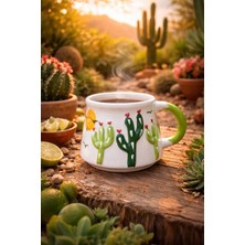 Kabartma Kaktüs Desenli Kupa, Kaktüs Desenli El Işi Seramik Kupa 200ML