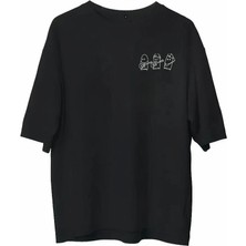 Lushiowear Erkek Baskılı T-Shirt Kısa Kol Bisiklet Yaka Regular Fit Rahat Kalıp Günlük Tişört - Siyah