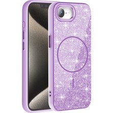 Ottonova iPhone 17E Kılıf M-Safe Şarj Özellikli Parlayan Simli Zore Okso Kapak - Derin Mor