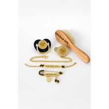 Shopfocus Kişiye Özel Isimli-Emzik-Emzik Zincir-Künye-Yaka İĞNESİ-%100 Doğal Organik Ahşap Bebek Fırçası Tarak