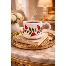 Kırmızı Çiçek Desenli Kupa Bardak Mug 200ML