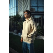 Lushiowear Erkek Üç Iplik Penye Kapşonlu Basic Sweatshirt - Bej