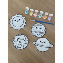 PicStory 4’lü Gezegenler Boyama Seti -Dıy Kendin Yap Boyama Plakaları (6 Renk Boya + Fırça Dahil)