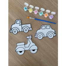 PicStory 3’lü  Taşıtları Boyama Seti 2 -Dıy Kendin Yap Boyama Plakaları (6 Renk Boya + Fırça Dahil)