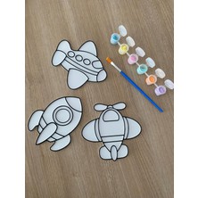 PicStory 3’lü  Taşıtları Boyama Seti 1 -Dıy Kendin Yap Boyama Plakaları (6 Renk Boya + Fırça Dahil)