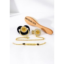 Shopfocus Kişiye Özel Isimli-Emzik-Emzik Askısı-Emzik Zinciri-Bebek KÜNYESİ-%100 Ahşap Bebek Fırçası Tarağı