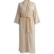 DNRYSL %60 Keten %40 Pamuk El Emeği Süzene Nakışlı Plaj Kaftanı, Nefes Alan ve Hızlı Kuruyan Kumaş