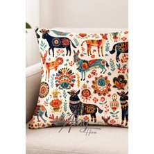 Atay Home Etnik Geyik Desenli Dekoratif Kırlent Kılıfı 43X43 cm – Bohem Sanat Tasarım Koltuk Yastık Kılıfı