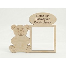 Tahtagurusu "lütfen Zile Basmayınız Çocuk Uyuyor" Yazılı Ahşap Kapı Zili Uyarı Çerçevesi - Kolay Montaj