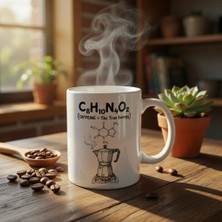 Popüler Sepet Caffeine Molekül Formülü C8H10N4O2 Baskılı Beyaz Kupa - Kahve Severlere Özel