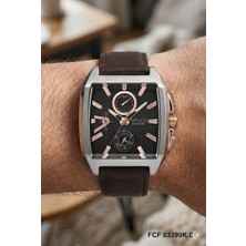 Ferrucci Modern Kasa Erkek Kol Saati | 42 mm Çelik Kasa, Koyu Kahverengi Deri Kordon, Kahverengi Kadran