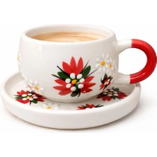 Kırmızı Çiğdem Çiçeği Tabaklı Kupa 200ML