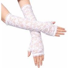 Store Mania Ieg™ Uzun Zarif Dantel Eldiven Parmaksız Beyaz 35 cm