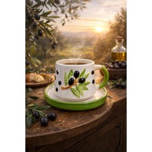 Kabartma Zeytin Desenli Üç Boyutlu Kupa, El Işi Seramik Zeytin Figürlü Kupa 200ML