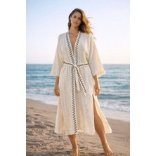 DNRYSL %60 Keten %40 Pamuk El Emeği Süzene Nakışlı Plaj Kaftanı, Nefes Alan ve Hızlı Kuruyan Kumaş