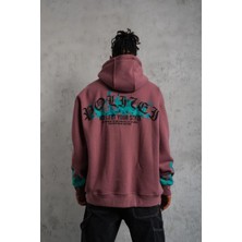 Lushiowear Erkek Üç Iplik Içi Pamuklu Alev Baskılı Kapüşonlu Hoodie Sweatshirt - Gül Kurusu
