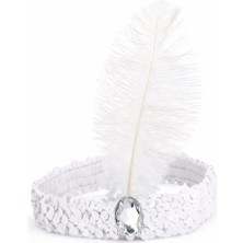 Colezium Beyaz Tüylü Retro Çarliston  Bandı - 70-80-90’lar Parti Tacı