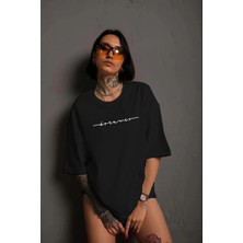 Lushiowear Kadın Bisiklet Yaka Baskılı Kısa Kol T-Shirt - Siyah