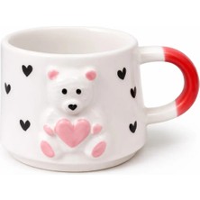 Kabartma Pembe Ayıcık Özel El Işi Seramik Kupa 200ML