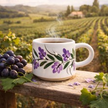 Dallı Mor Çiçek Desenli Kupa Bardak Mug 200ML