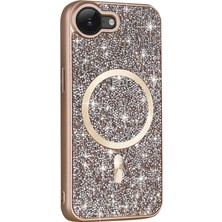 HazırdaVar iPhone 17E Kılıf Pırlanta Tasarımlı M-Safe Şarj Özellikli Zore Mozaik Silikon Kapak - Desert Titanyu