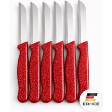 ERHCE Solingen 6'lı Kırmızı Alman Meyve Sebze Bıçağı Seti Simli Paslanmaz Çelik Bıçak