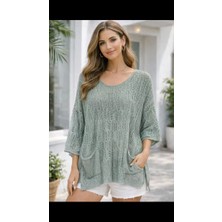 Fibula Merserize O Yaka Cepli Standart Beden Yırtmaçlı Triko Bluz 36-48 Bedenler Arası Uygundur