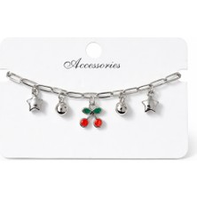 Laria Kadın Gümüş Renk Sallantılı Kiraz ve Yıldızlı Bileklik - Ayarlanabilir Zincir