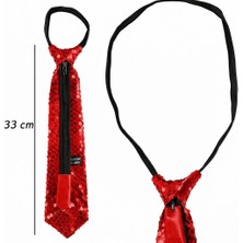 Colezium Kırmızı Renk Pul Payetli Işıltılı Parti Kravatı 33 cm