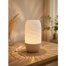 Onyx Modern Ribbed Dokulu Gece Lambası - Yumuşak Işık LED Abajur | Yatak Başı Dekoratif Lamba Bej-Beyaz