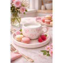 Pembe Fiyonklu Tabaklı Özel El Işi Kupa 200ML