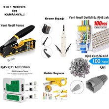 Derwell 6 In 1 Set Yeni Nesil Ez Cat5/6/7 RJ45 Sarı Pense + RJ11 RJ45 Tester Cihazı + 100 Adet Yeni Nesil Delikli Jak + Krone Bıçağı + Kablo Soyucu + 100 Adet Cover Papuç Network Aksesuarları Kit