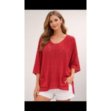 Fibula Merserize O Yaka Cepli Standart Beden Yırtmaçlı Triko Bluz 36-48 Bedenler Arası Uygundur