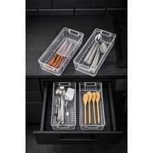 Bambus Home 4’lü Şeffaf Mutfak Çekmece Içi Düzenleyici – Kaşık Çatal Bıçak Organizeri, Plastik Düzenleme Kutusu