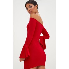 Colezium Kırmızı Ispanyol Kol Dar Elbise