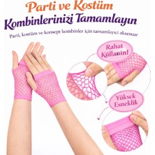 80’ler 90’lar Retro Neon Pembe File Parmaksız Kısa Eldiven 11 cm - Lisinya