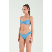 Louren Kadın  Mavi/vizon/yeşil Simli Kumaşlı Çıkarılabilir Ince Kaplı Telli Toparlayıcı Bikini Takımı