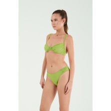 Louren Kadın  Mavi/vizon/yeşil Simli Kumaşlı Çıkarılabilir Ince Kaplı Telli Toparlayıcı Bikini Takımı