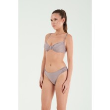 Louren Kadın  Mavi/vizon/yeşil Simli Kumaşlı Çıkarılabilir Ince Kaplı Telli Toparlayıcı Bikini Takımı