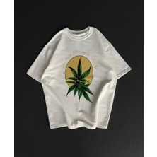 Lushiowear Erkek Ön ve Arka Baskılı Oversize  Kısa Kol Bisiklet Yaka - Beyaz