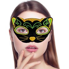 Siyah Kadife Kaplama Üzeri Sarı Yeşil Sim Işlemeli Kedi Maskesi 20X13 cm - Lisinya