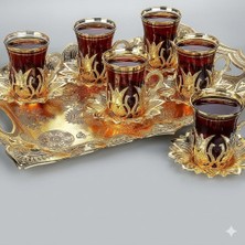 Ceyyiz Otantik Altın Işlemeli Tepsi ve Çay Bardak Seti 6'lı