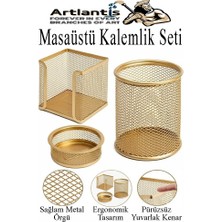 Artlantis Masaüstü Fileli Kalemlik Seti 3 Parça 1 Paket 3 Lü Masa Üstü Düzenleyici Kalemlik Küp Notluk Ataşlık