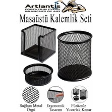 Artlantis Masaüstü Fileli Kalemlik Seti 3 Parça 1 Paket 3 Lü Masa Üstü Düzenleyici Kalemlik Küp Notluk Ataşlık