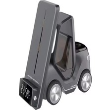 L'edoren T20 15W Dijital Saatli Forklift Şekli 5in1 Masaüstü Kablosuz Magsafe Şarj Standı