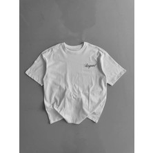 Lushiowear Erkek Penye Compack Baskılı Oversize Bisiklet Yaka Kısa Kol Tişort - Beyaz