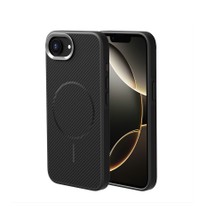 Gezgin iPhone 17E Kılıf M-Safe Şarj Özellikli Karbon Fiber Görünümlü Zore Troy Kapak - Siyah